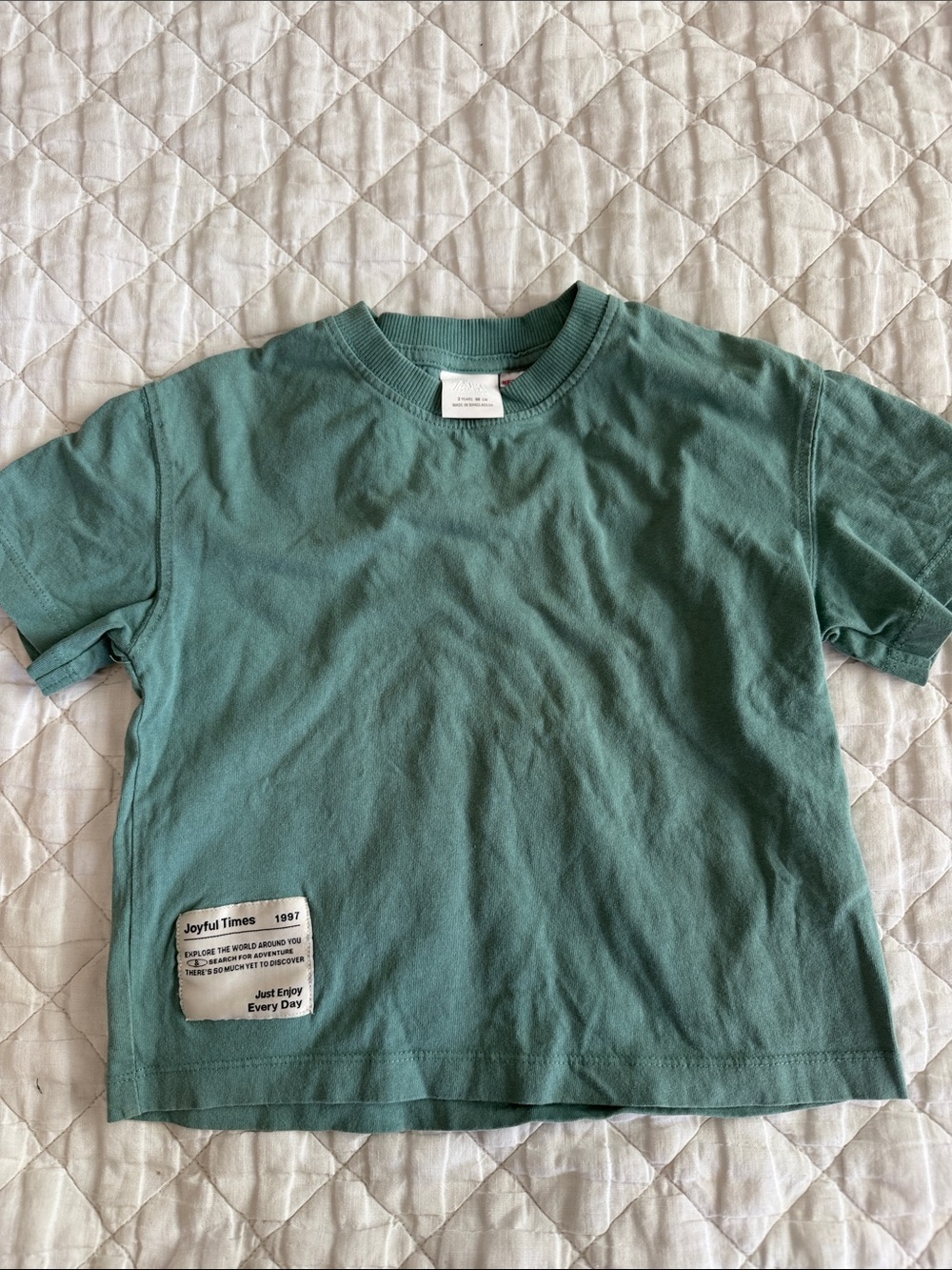 Zara Kids Short-Sleeve Tee in Dusty Teal with Patch